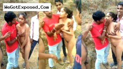 Trending Indian Teen Couple Caught By Four Member Having Fun in Outdoor Girl Fucked by All